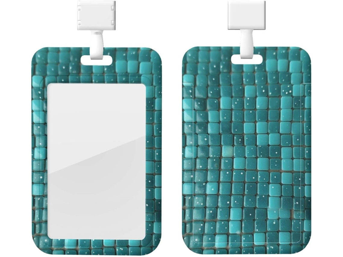 Porta Crachá Turquesa, Tamanho Pequeno, Com Cordão, Capa Plástica Impermeável, Cartões, Ideal Trabalho