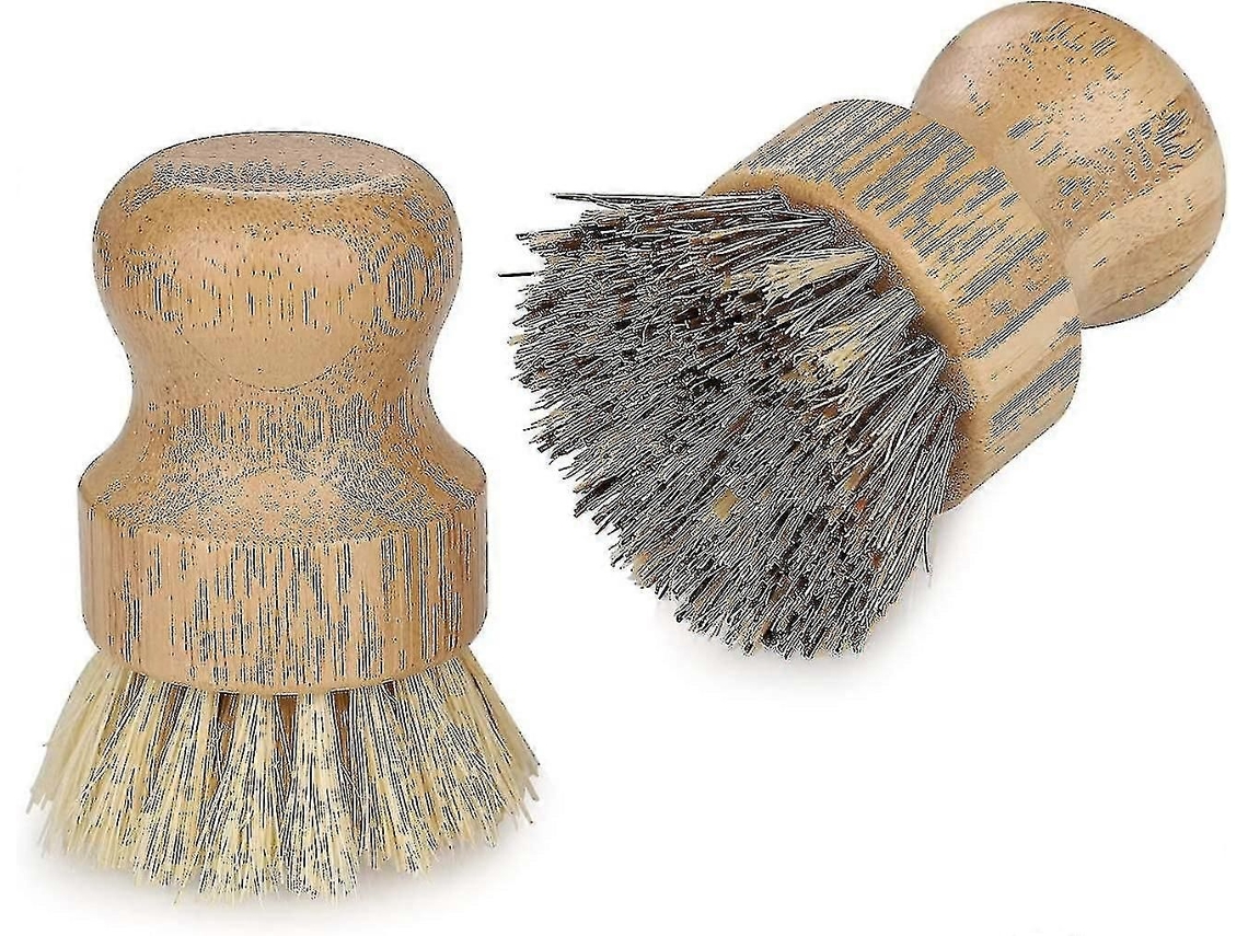 2 Escovas De Bambu Para Louça, Ecológicas, Com Cabo De Madeira