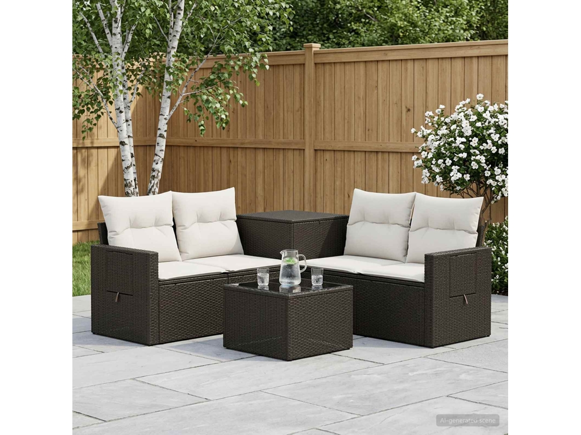 Vidaxl Conjunto De Sofás 6 Unid. Preto E Branco Creme