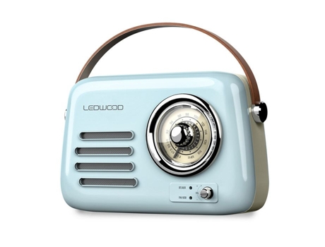 Rádio Rétro Portátil Ledwood Alma, Fm, Bluetooth 5.3 Entrada Usb, Potência 30w Bateria 3,7v 1500mah Retro Vintage Azul