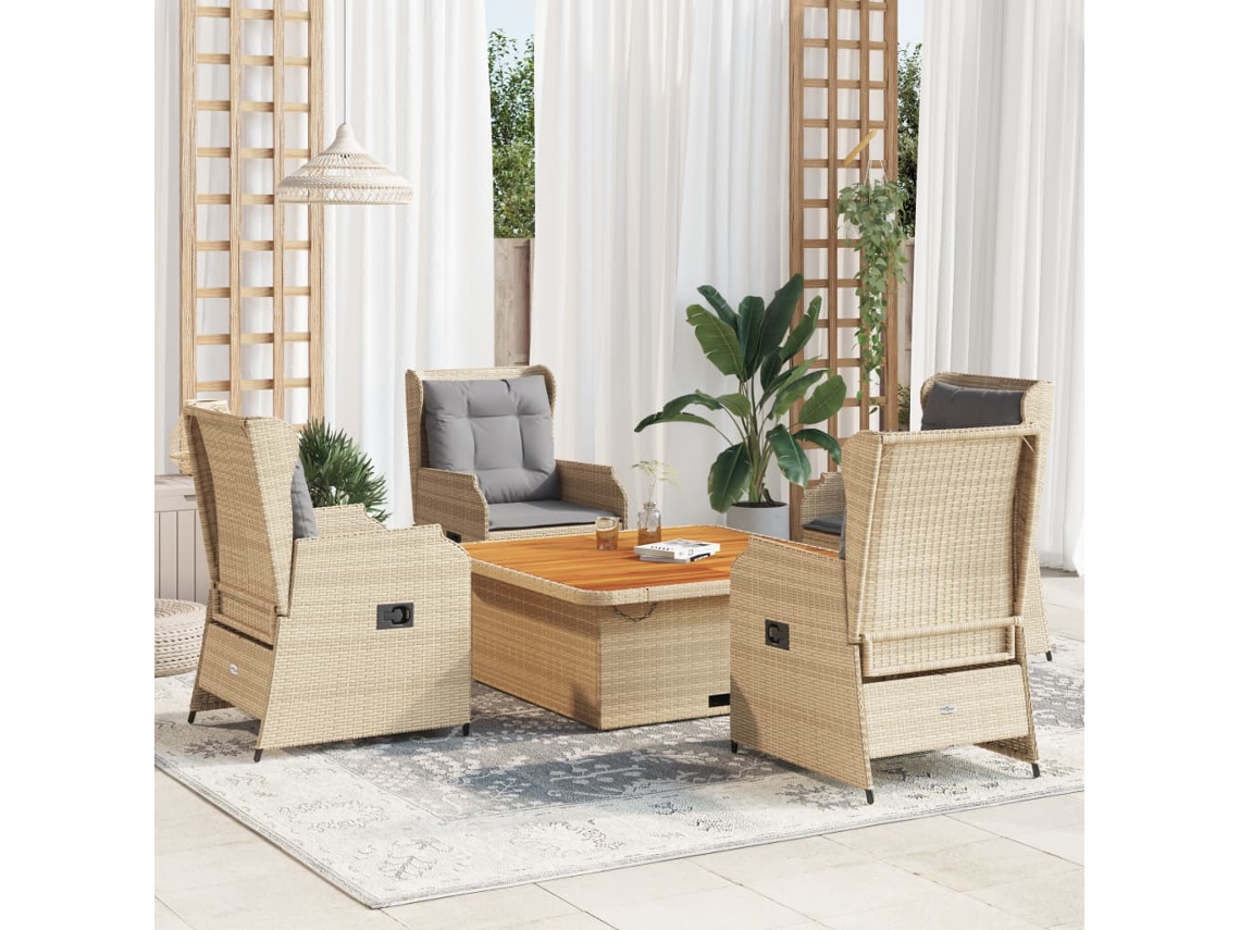 Vidaxl 5 Pcs Conjunto Lounge P/ Jardim Com Almofadões Vime Pe Bege