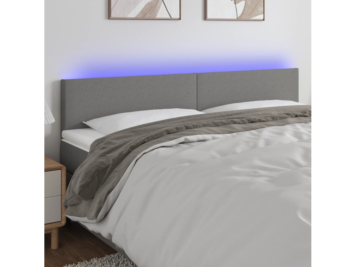 Vidaxl Cabeceira De Cama C/luzes Led Tecido 180x5x78/88cm Cinza-escuro