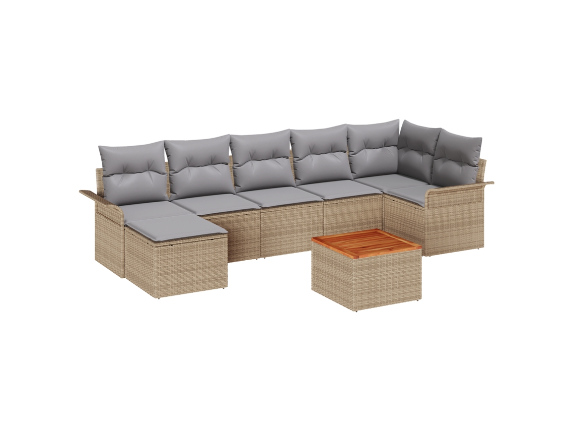 Conjunto 8 Conjunto De Sofá Modular Vidaxl Bege Vime Pe (297,5 X 132,5 X 69 Cm)