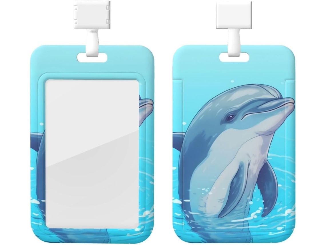 Porta Crachá Com Estampa De Golfinho, Fofo E Com Cordão Capa Protetora De Plástico Impermeável Crachás, Ideal