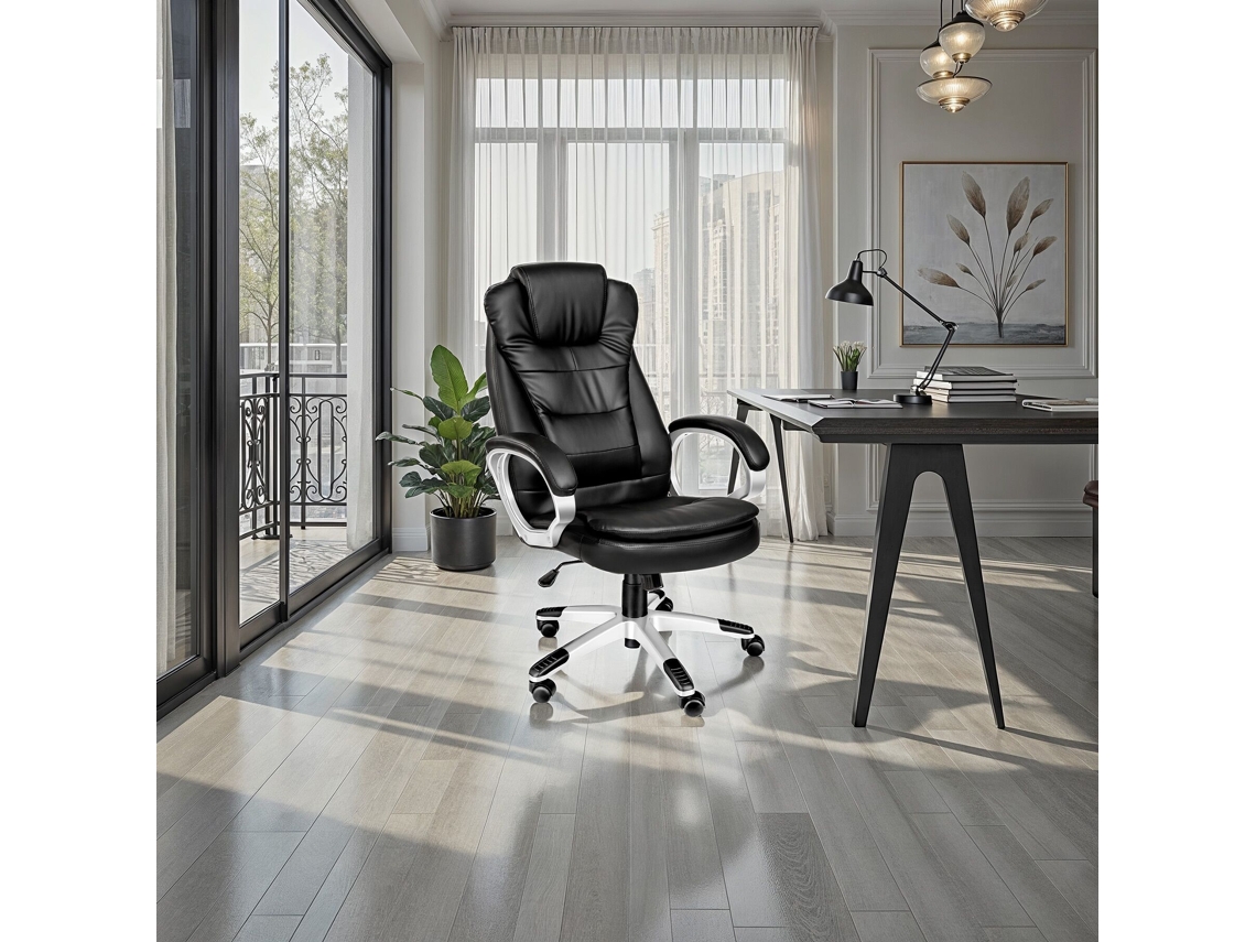 Cadeira De Escritório Giratória Tectake Com Acolchoamento Em Espuma De 12 Cm, Altura Ajustável, 1 Peça, 65 X 72 X 113-122 Cm, Preto