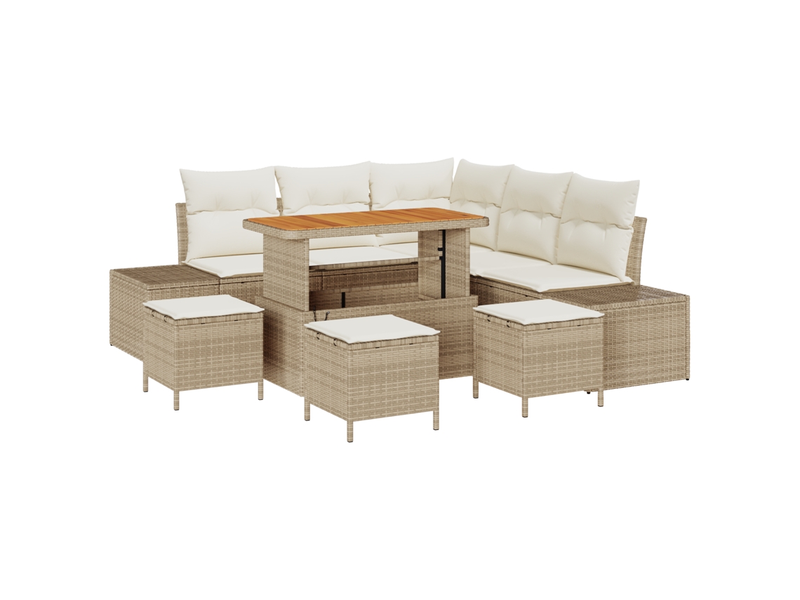 Conjunto 9 Conjunto De Sofá De Jardim Vidaxl Bege Vime Pe (110 X 55 X 71 Cm)
