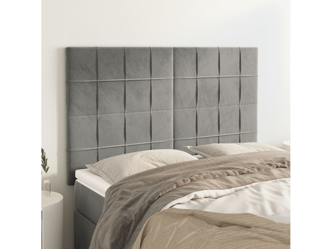 Cabecero de terciopelo de 4 piezas 72x5x78/88 cm gris claro