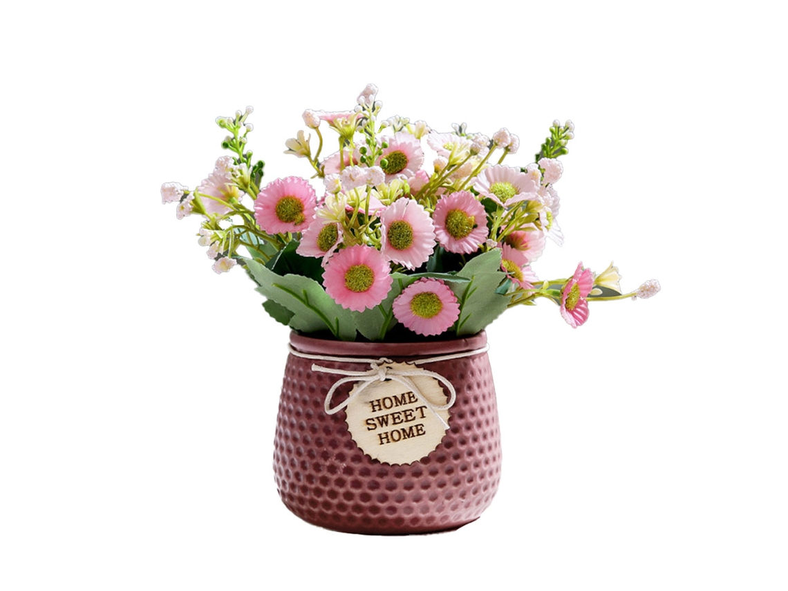 Vaso de Cerâmica Decorado com Buquê de Rosas Artificiais de Seda e Flores Artificiais. AQUAFORGE