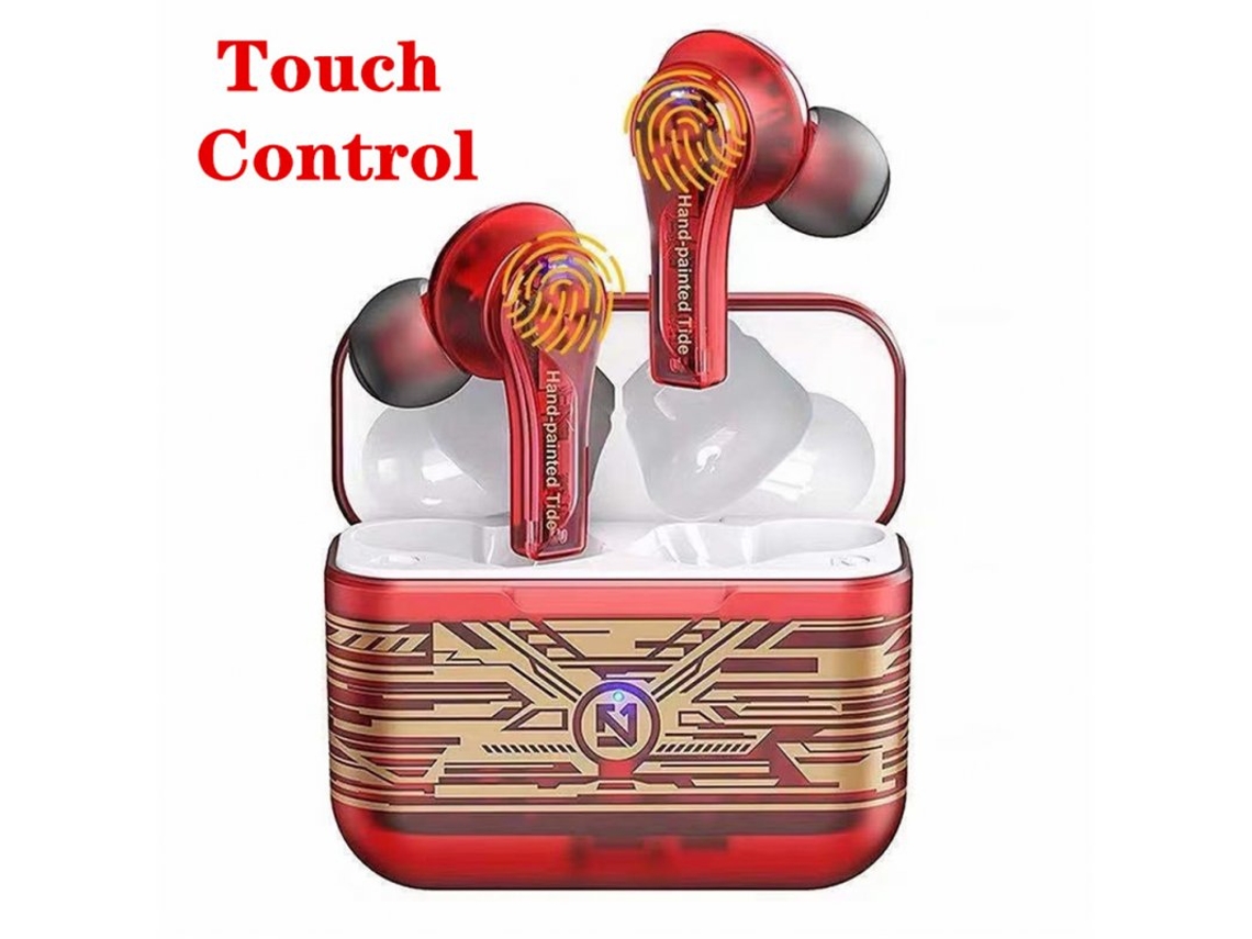 Auriculares Bluetooth True Wireless Profissionais Compatíve de Comer Frango Transparente Vermelho Transparente