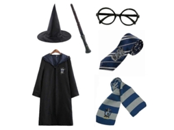 _conjunto de Traje de Bruxo Harry Potter com Capa e Acessórios Cosplay 6 Peças