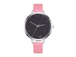 Relógio de Quartzo Feminino Estilo Vintage Simples com Pulseira de Couro Pu Rosa