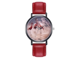 Relógio de Pulso de Quartzo Simples Moderno com Pulseira de Couro Pu Vermelho