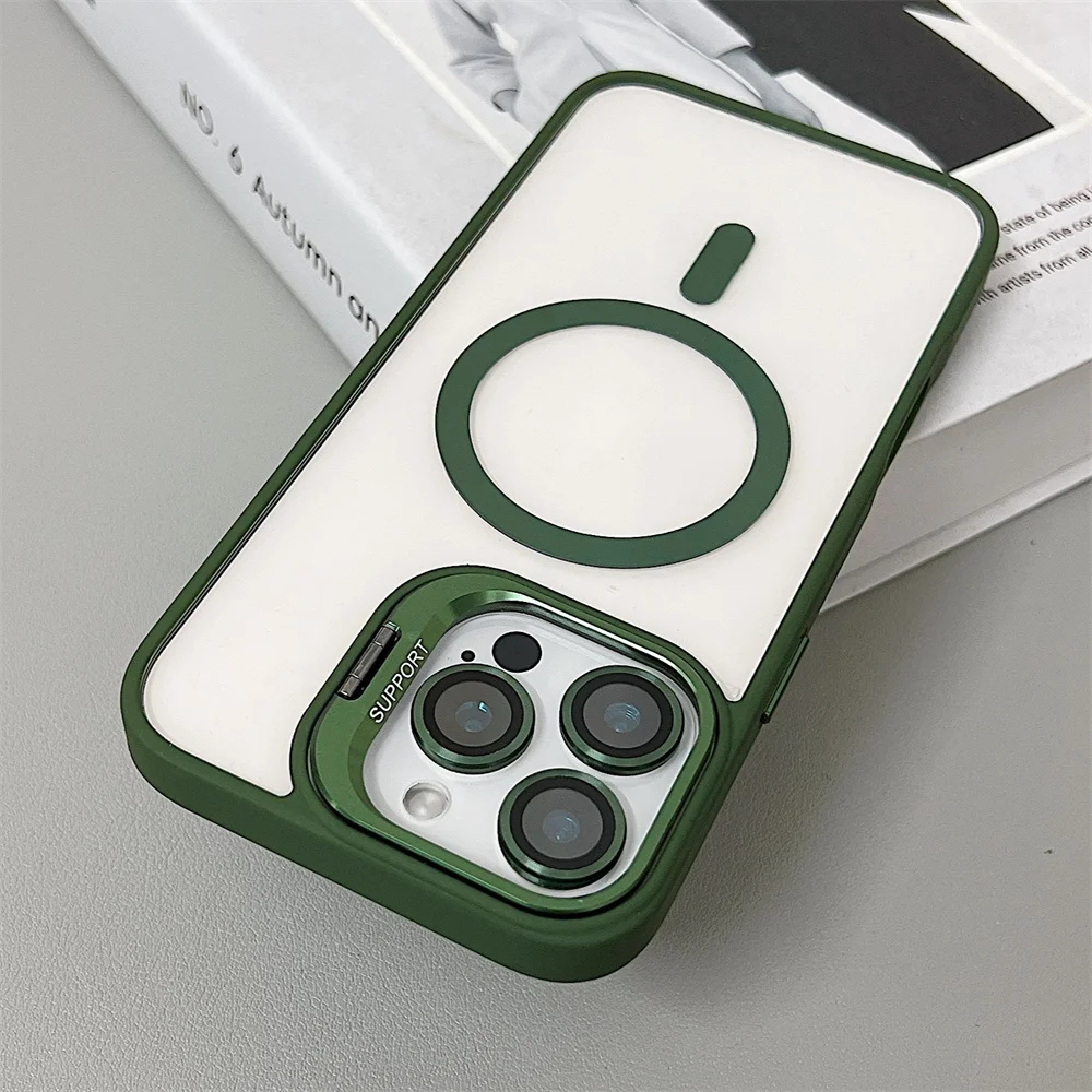 Capa Magnética À Prova De Choque Para Iphone 15 Pro Max (verde Escuro), Compatível Com Magsafe, Com Protetor De Lente De Vidro.