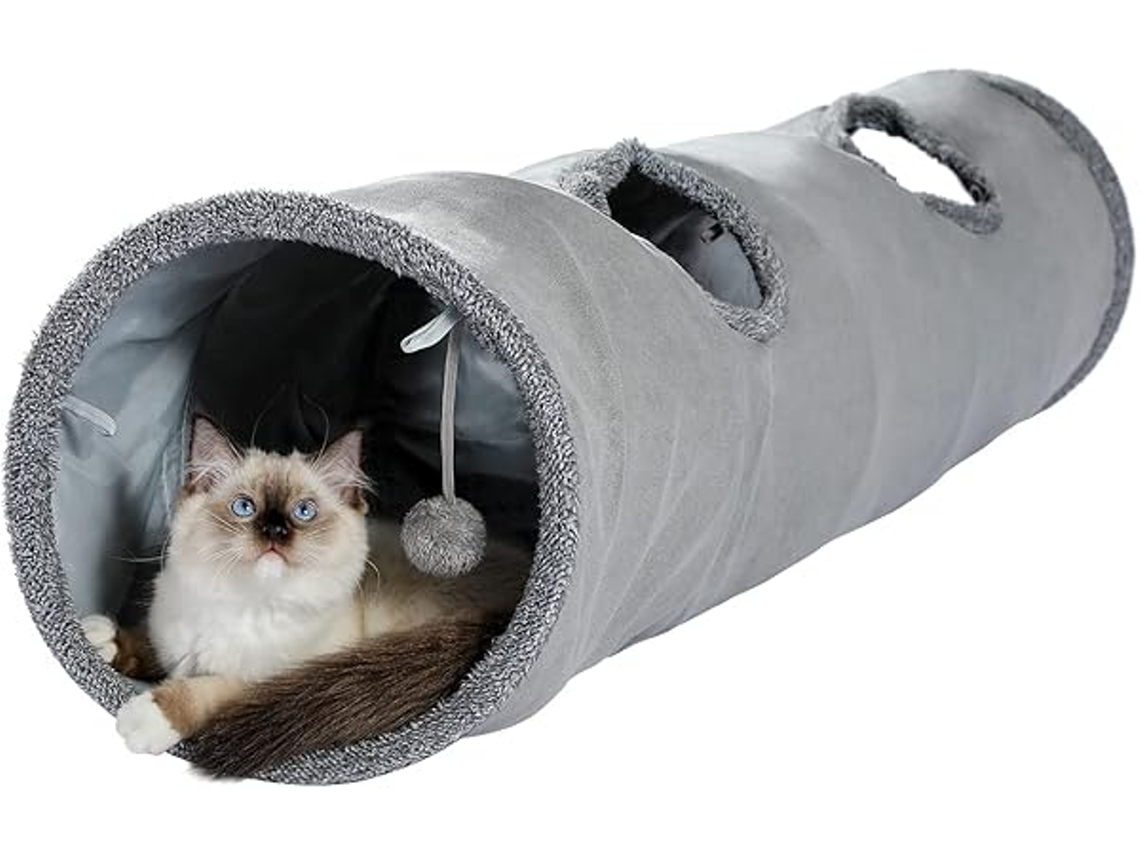 Túnel Dobrável E Fofo Para Gatos Com Bola, De Brincar 130 Cm X 30 Brinquedo Em Forma De Coelho, Educativo, Divertido, Ergonômico, Uso Diário