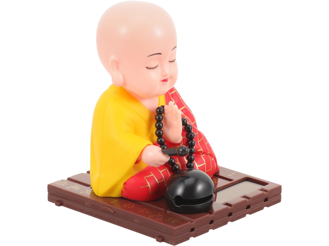 Estatueta Decorativa Compacta De Monge Em Abs Com Energia Solar E Cabeça Inclinável.
