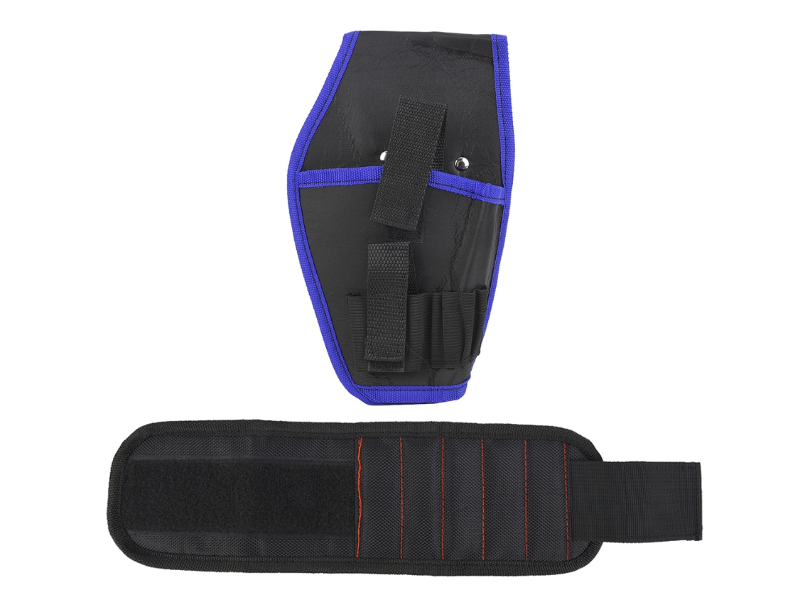 Bolsa de cintura para furadeira elétrica + pulseira magnética para guardar chave de fenda e chave inglesa (azul)