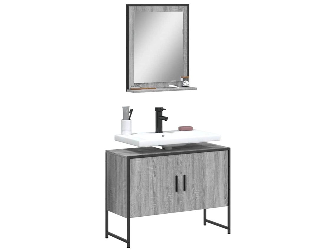 Vidaxl 2 Pcs Conj. Móveis Casa De Banho Derivados Madeira Cinza Sonoma