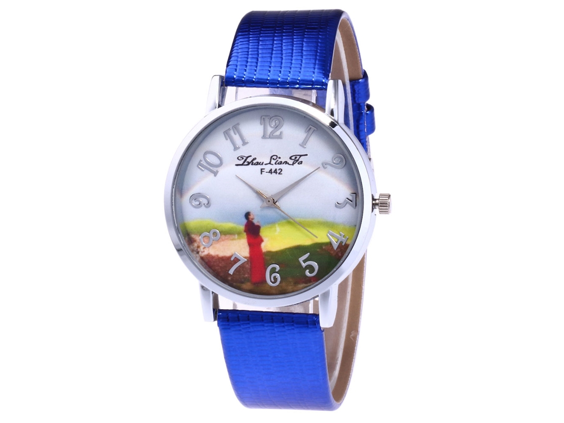 Reloj De Pulsera Analógico De Cuarzo Con Dial Redondo Moda Azul
