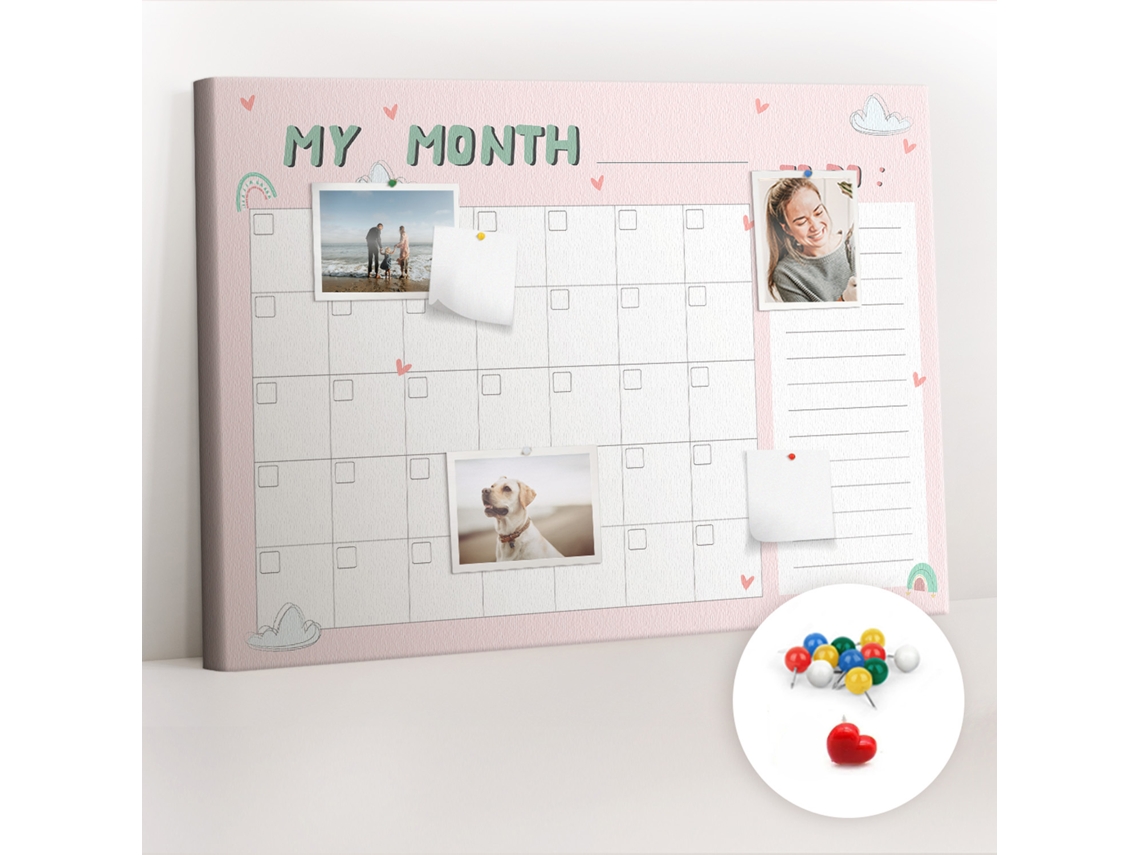 Painel De Cortiça Para Parede Planeador Mensal Infantil Para O Quarto Das Crianças Espelharte (70x100 Cm)