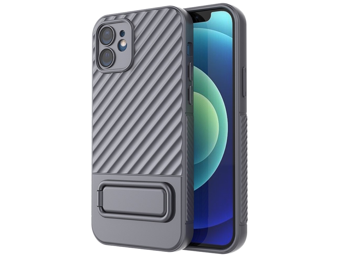 Suporte Casa Para Iphone 12 Pele Sintética Cinzento