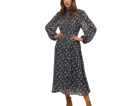 Vestido De Mulher Mango Midi Floral Franjas Poliéster Preto (s)