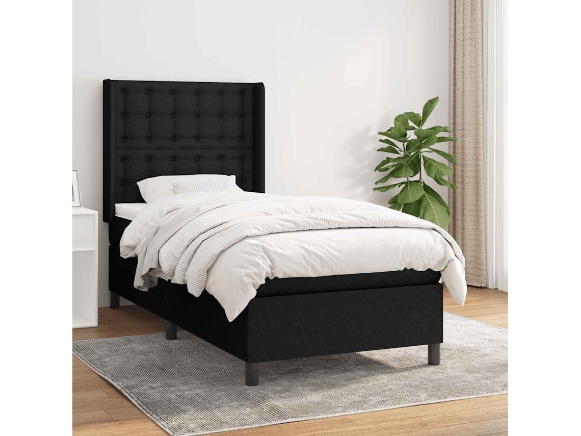Vidaxl Cama Com Molas/colchão 90x190 Cm Tecido Preto