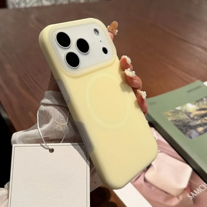 Capa De Celular Para Iphone (iphone 14 Pro Amarelo) Em Silicone Líquido Com Textura De Gelatina, Capa Protetora Magnética Fosca.