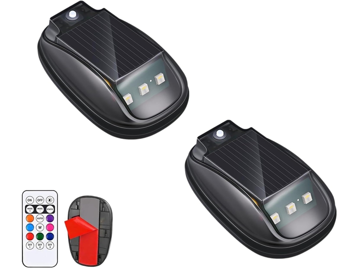 Luz Estroboscópica Solar Rgb Para Teto De Carro, Luzes Solares De Cabine Sem Furos Com Controle Remoto E 8 Cores, Sem