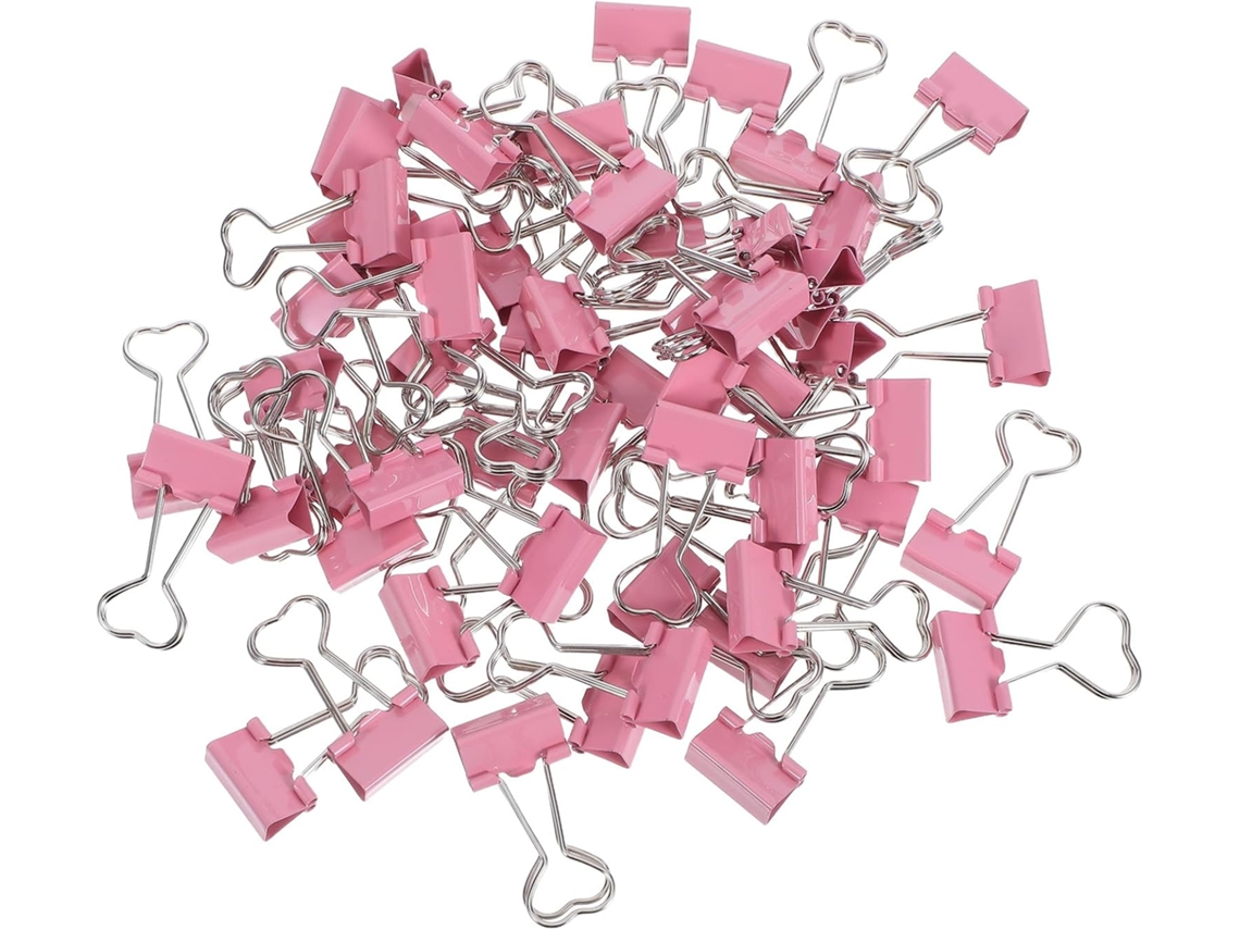 Clips De Papel Em Formato Coração, 60 Unidades, Metal Rosa