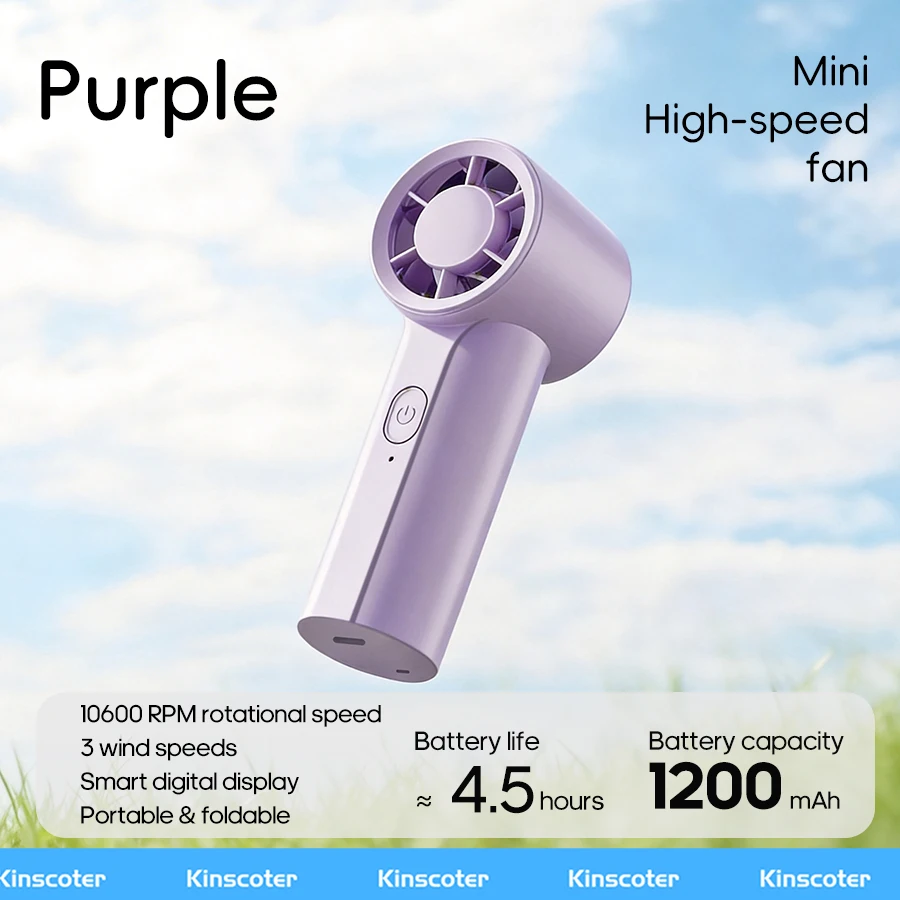 Ventilador Portátil Recarregável Silencioso de Alta Velocidade de 1200 Mah, 3 Velocidades de Vento, Portátil para Viagens Ao Ar Livre MDUG (roxo)