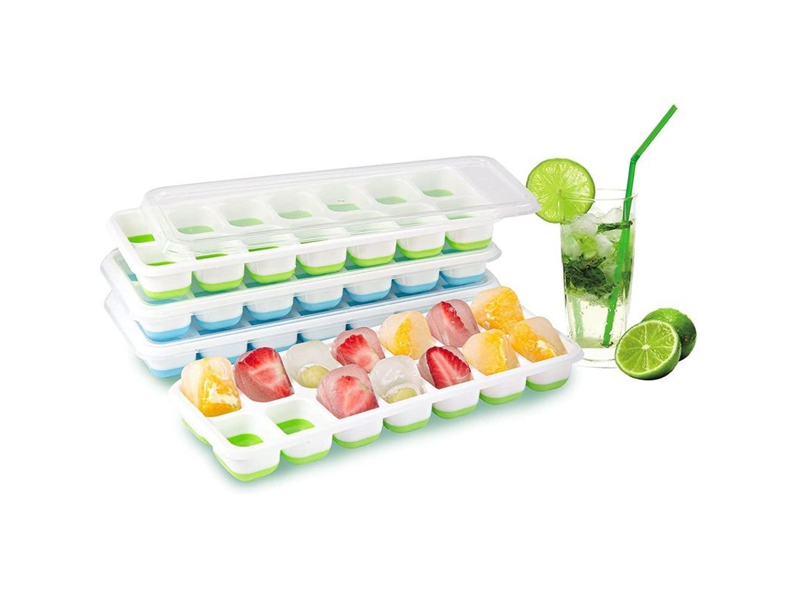 Formas de Gelo Nova Line, silicone, reutilizável, 4, com tampa, anti transbordamento, 14 moldes, bebidas, marca S/MARCA