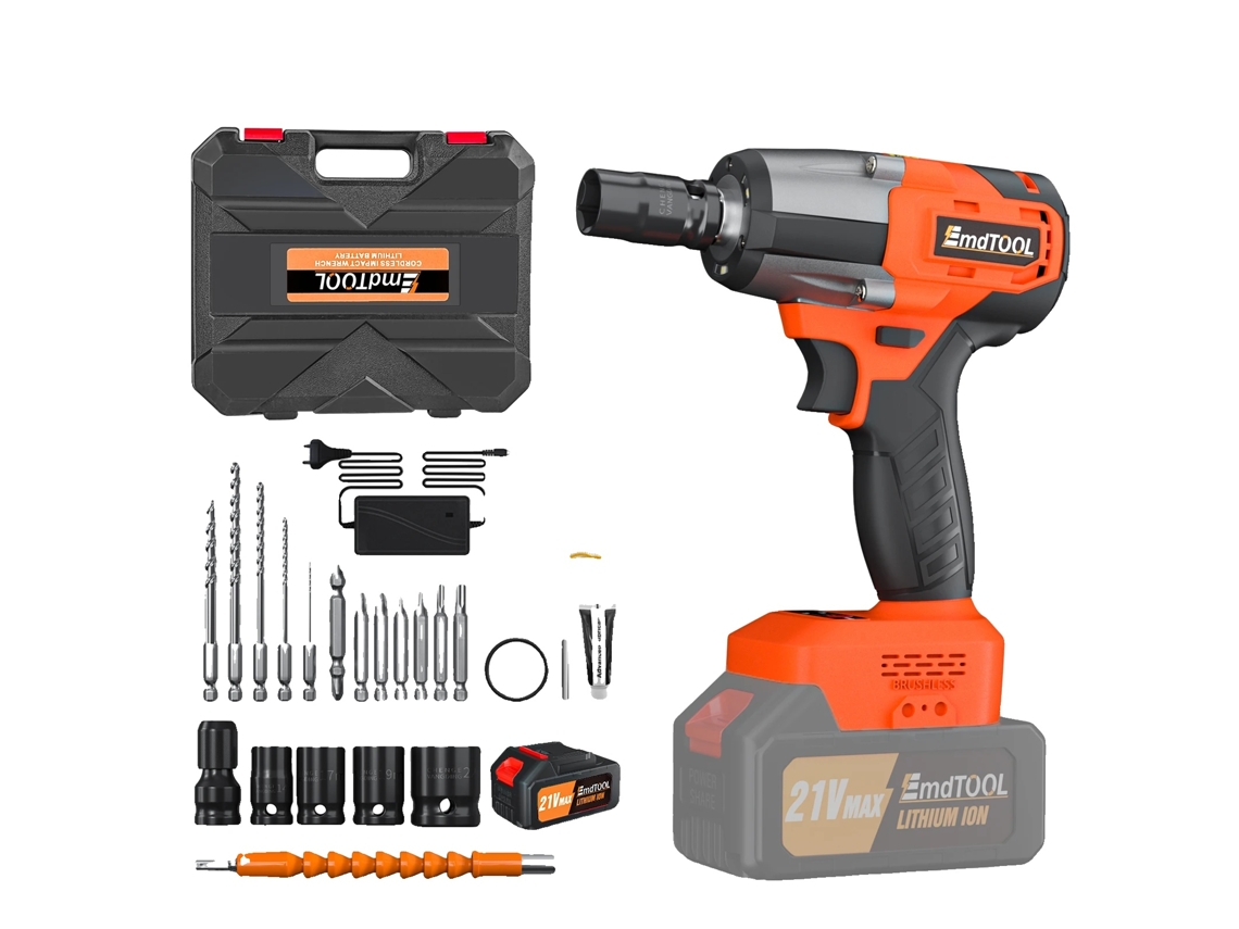 Chave De Impacto Sem Fio Brushless, Alto Torque De 1500nm, Velocidade Variável De 3200rpm, Inclui 4 Jogos De Soquete Oem