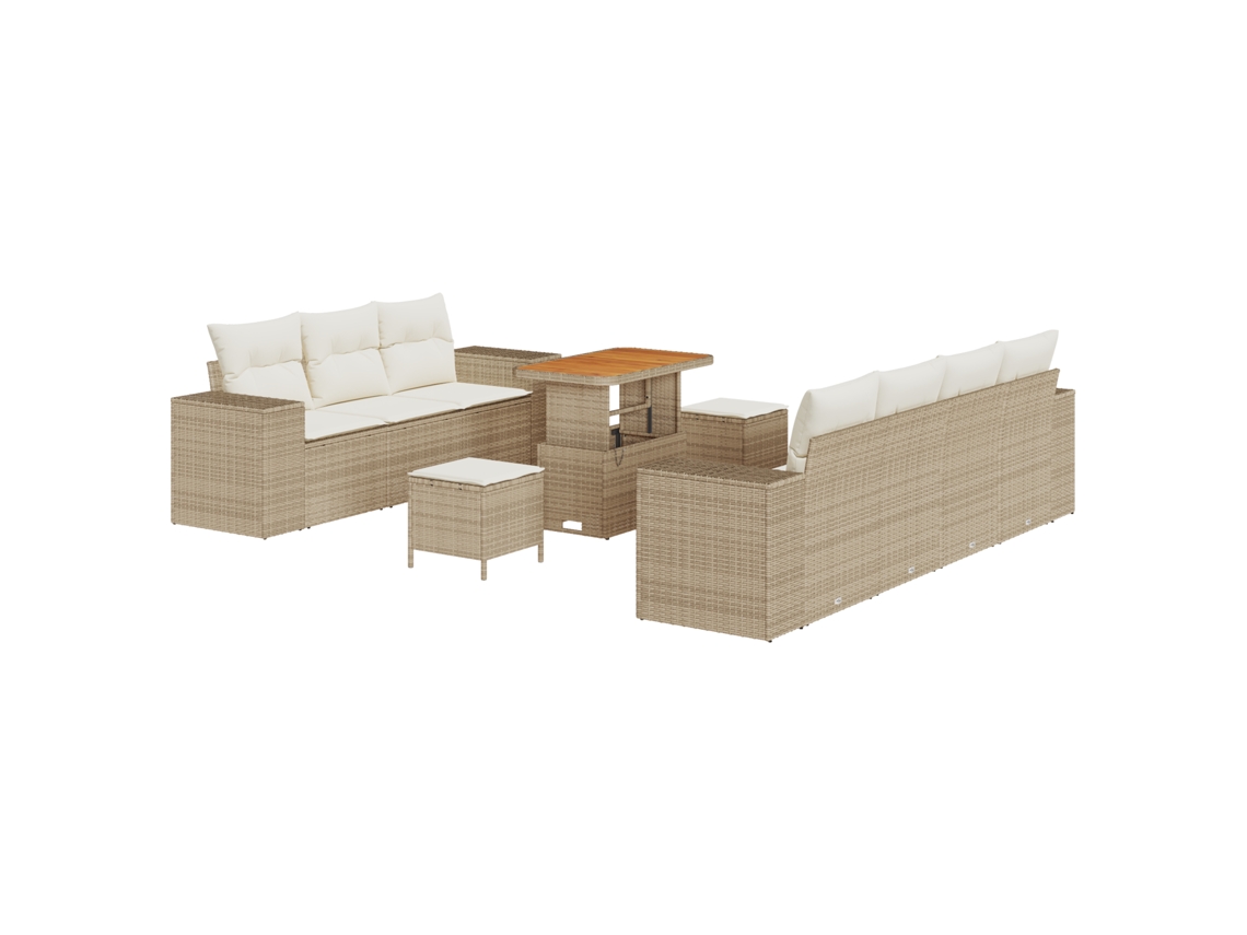 Conjunto 10 Sofá De Jardim Vidaxl Bege Madeira De Acácia Maciça (276 X 62 X 85 Cm)