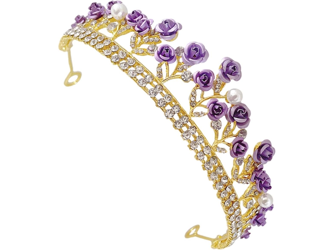 Coroa de flores em zinco e liga de cristal para meninas e mulheres, ornamento.