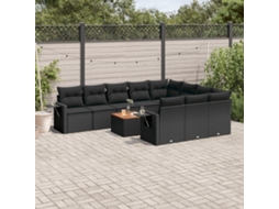 Vidaxl 11 Pcs Conjunto Sofás De Jardim C/ Almofadões Vime Pe Preto