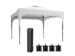 Tenda Dobrável com Altura Ajustável 1 Parede Lateral Teto com Ventilação 4 Sacos de Areia e Bolsa de Transporte 3x3 M Branco ORBITRA COMMERCE