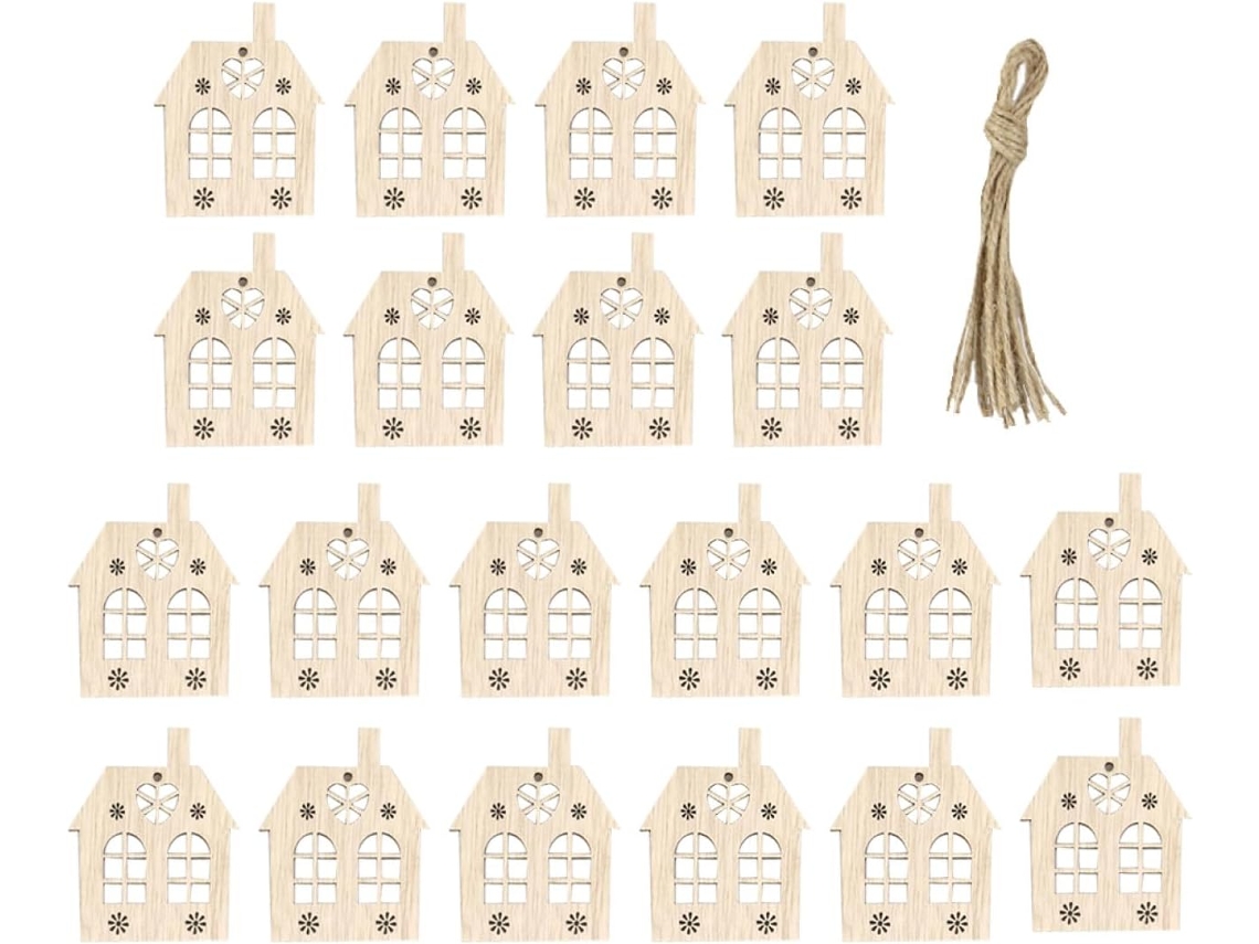 20 Peças Decoração Bois Maisonnette Suspensue Rondelle Decoração Sapin Diy Animaux Fait Main Sans Bords