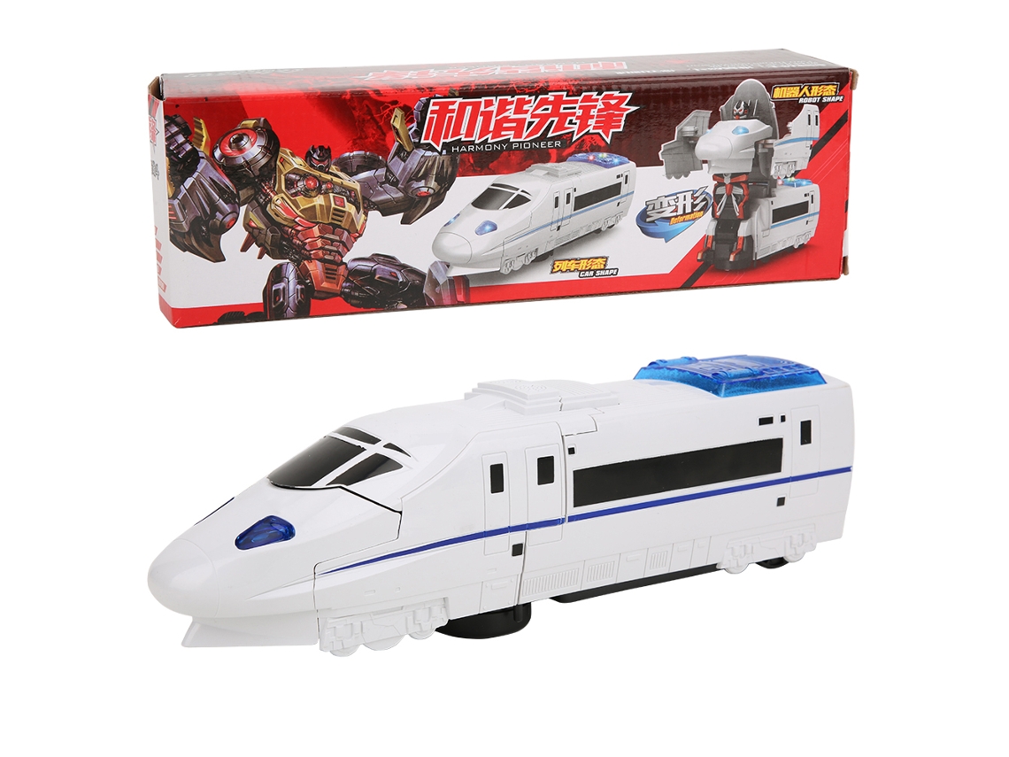 Mali brinquedo de Trem Transformador com Rodas Universais Luz Led Som Simulação para Crianças Branco