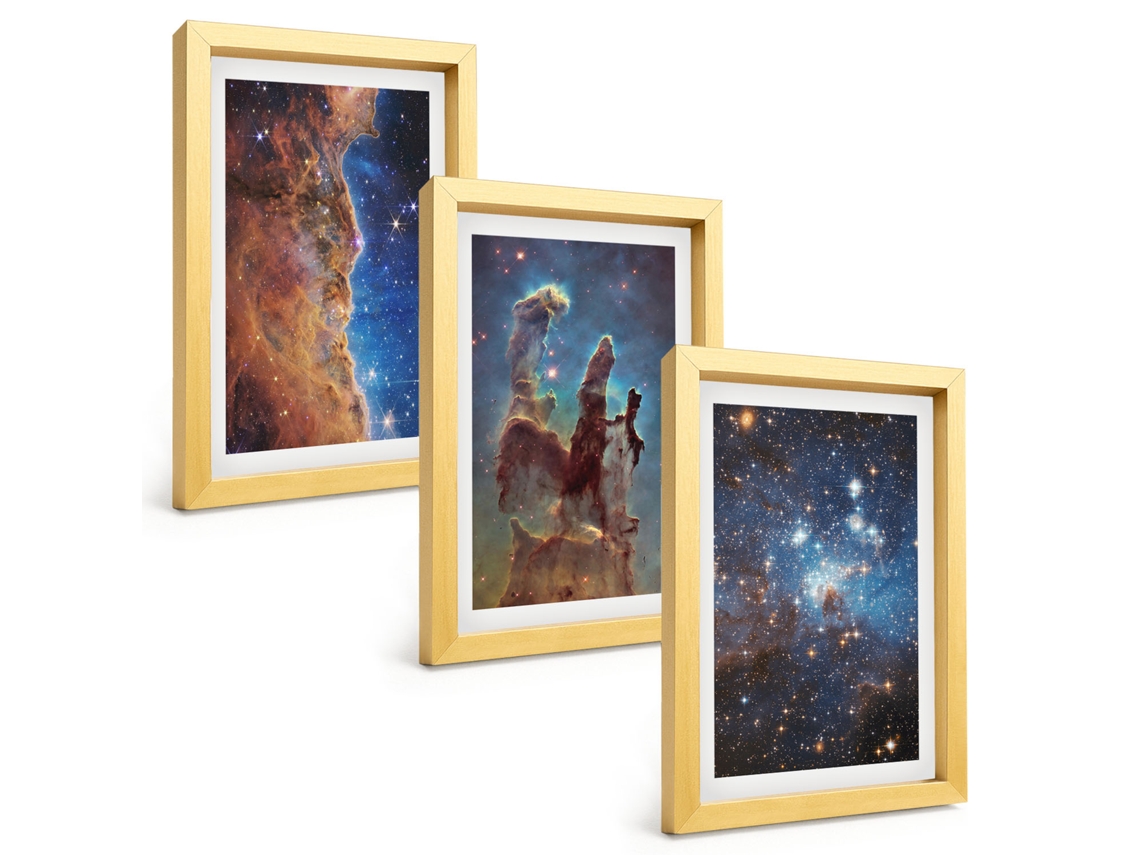 Composição De Quadros Paisagens Espaciais, Galáxias Espelharte (3 Peças 20x30 Cm)
