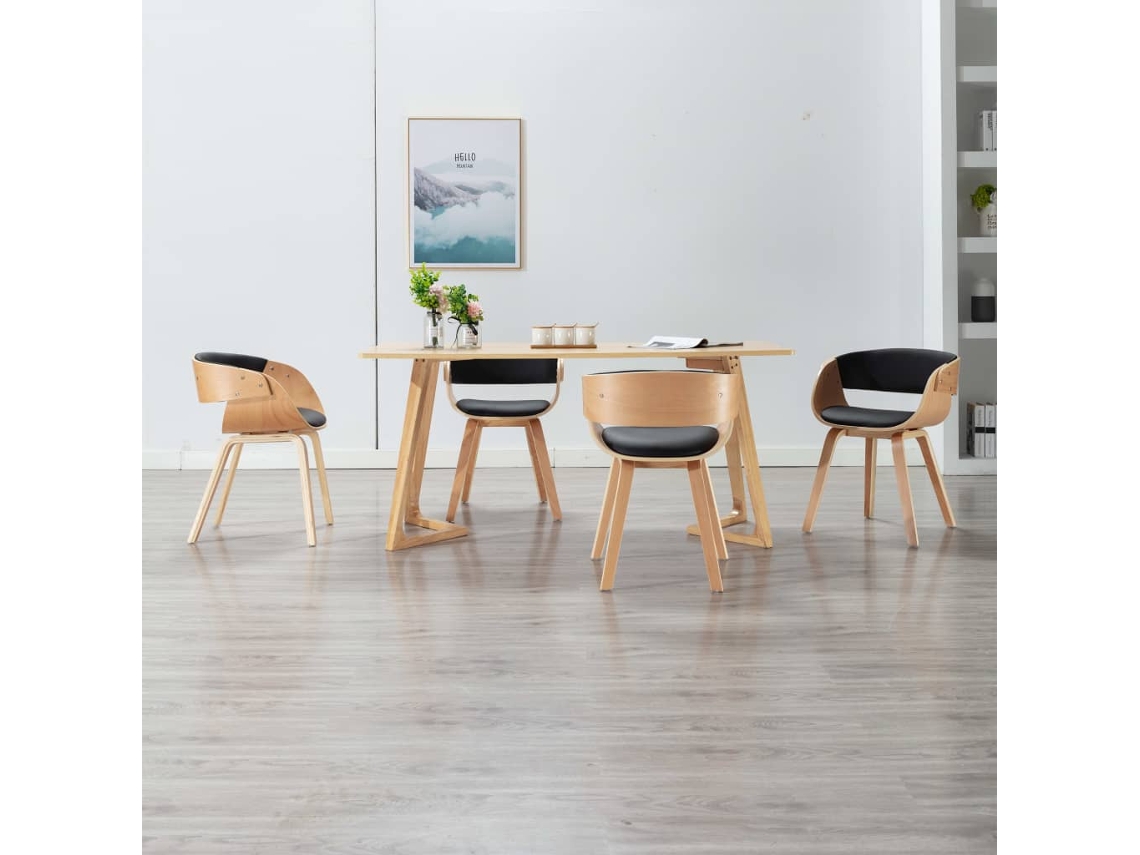 Vidaxl Cadeiras Jantar 4 Pcs Madeira Curvada E Couro Artificial Preto