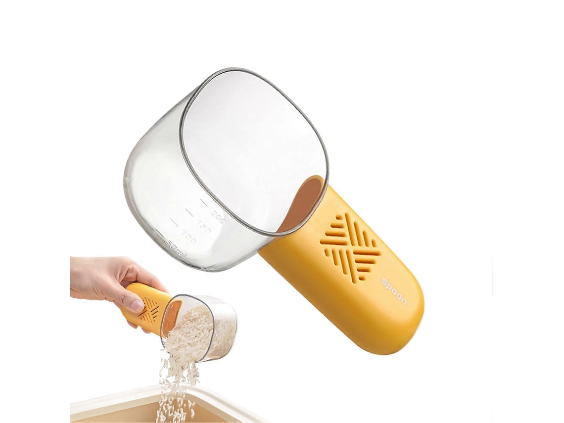 Colher Medidora De Arroz Com Escala, Colher De Cozinha Resistente Ao Calor Para Grãos, Farinha E Ração Para Animais De Estimação, Amarela.