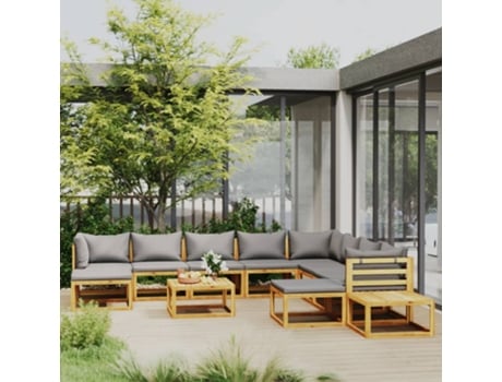 12 Pcs Conjunto Lounge De Jardim Com Almofadões Acácia Maciça Haochrymec