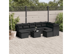 10 Pcs Conjunto Sofás De Jardim C/ Almofadões Vime Pe Preto Dkd Home Decor
