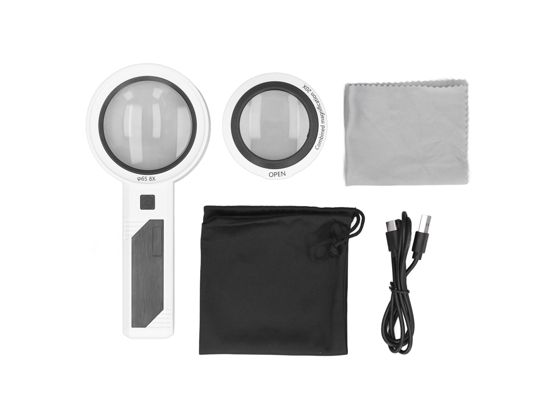 Lupa De Mão 8x 5x 20x Com 3 Modos De Luz 26 Leds Lente Óptica Portátil Para Leitura E Inspeção