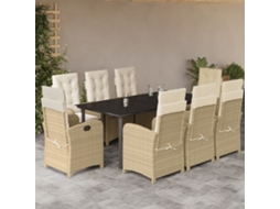 Vidaxl 9 Pcs Conjunto De Jantar P/ Jardim Com Almofadões Vime Pe Bege