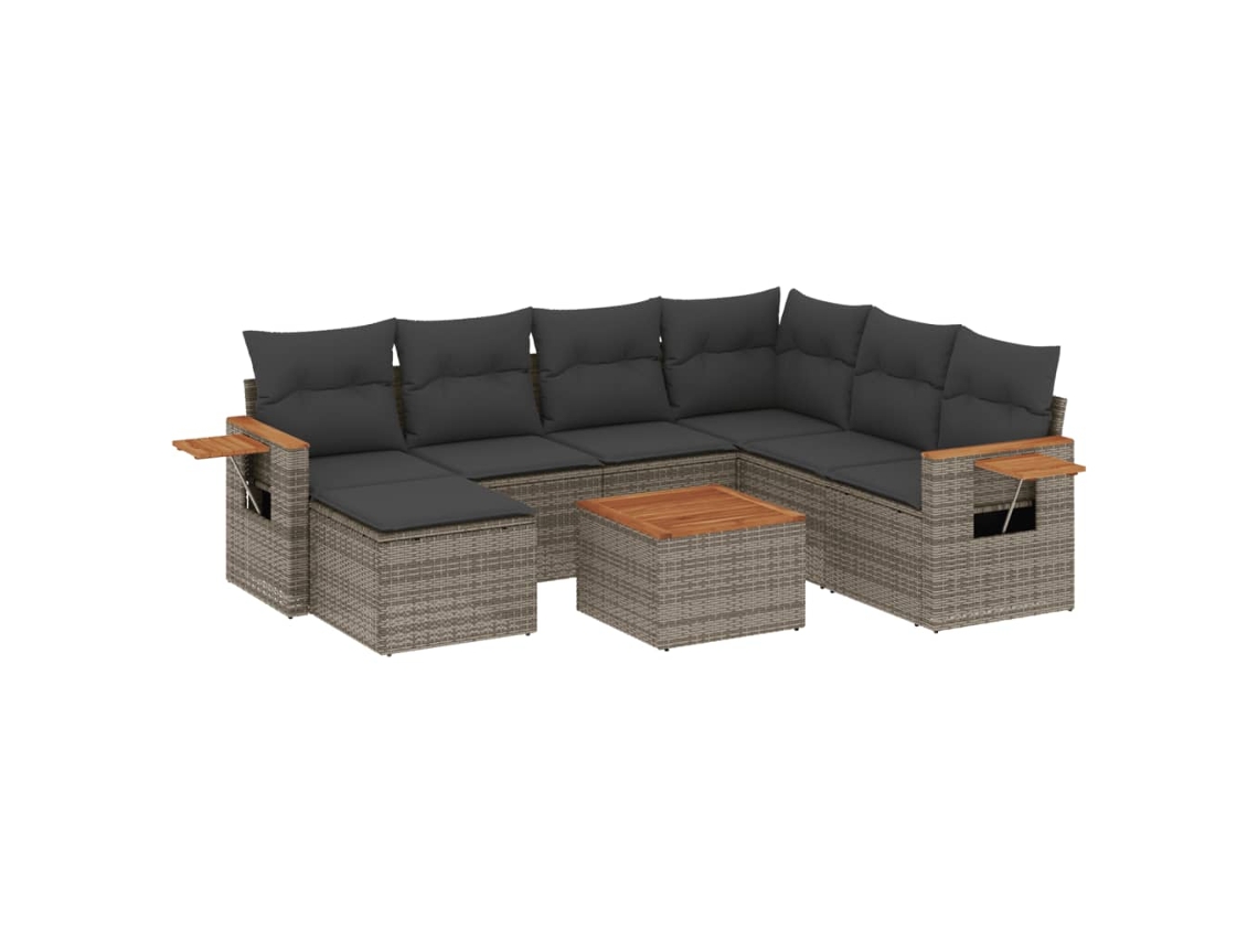 Conjunto de 8 Sofás de Jardim com Almofadões Vime Pe Cinzento MAISON EXCLUSIVE (8 pcs)