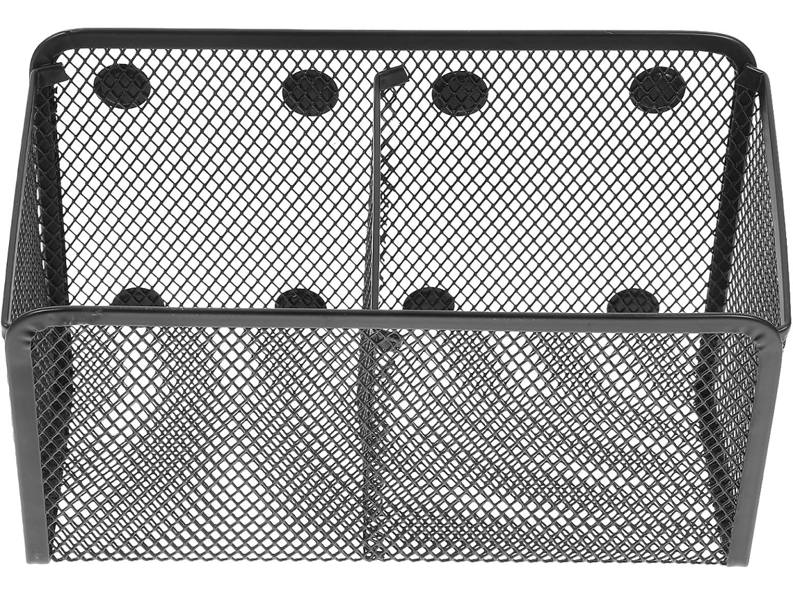 Suporte para latas espaçoso e resistente, cesto de armazenamento magnético em ferro preto, ideal para mesa e geladeira.