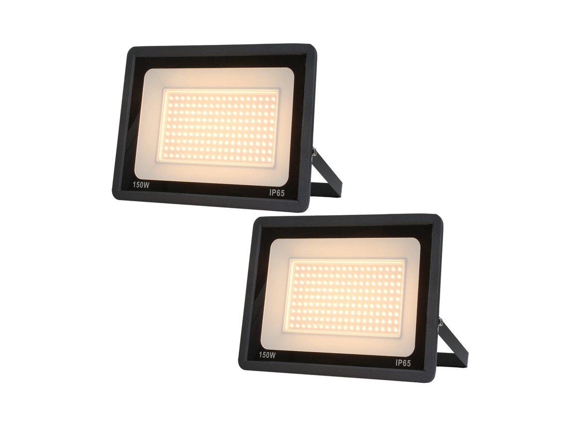 Pack De 2 Projetores Led Exteriores 150w, Luz Branca Quente 3000k, 14.250lm, Ip65, Suporte Ajustável Alpinaluz