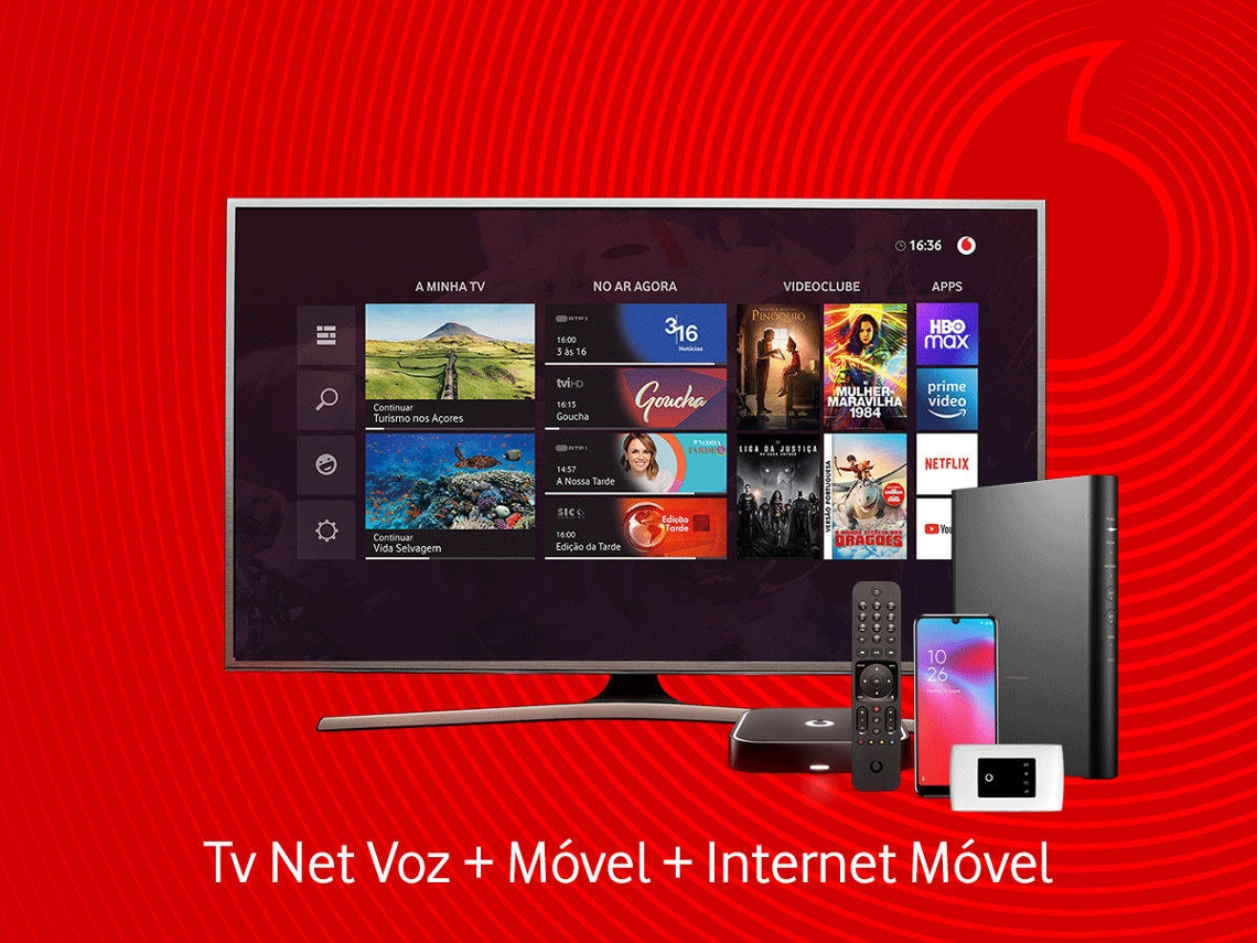 Pacote TV VODAFONE Fibra 4 Infinity VBoxPro 4K (170 Canais - 200 Mbps - Velocidade 10 Mbps Móvel - 60 GB Net Móvel)
