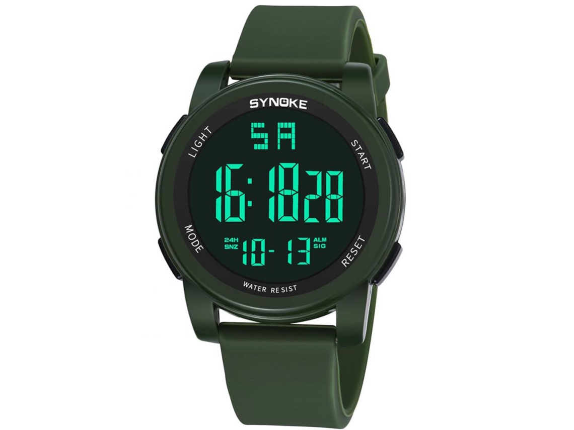 Relógio eletrônico esportivo Synoke à prova d'água e com luzes (verde militar)